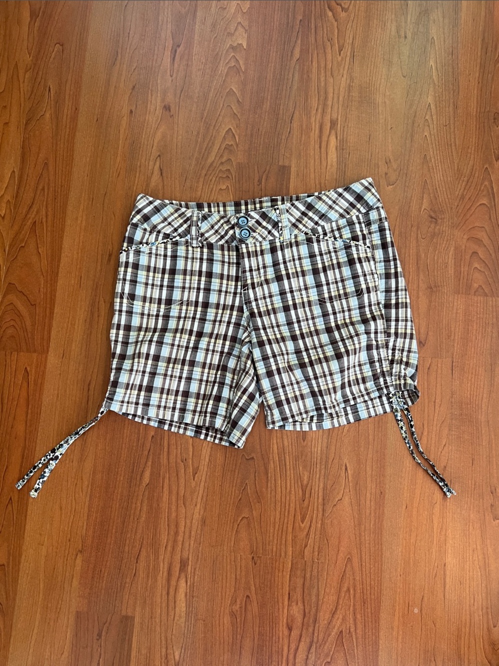 Rewind Brown and White Plaid Women’s Shorts